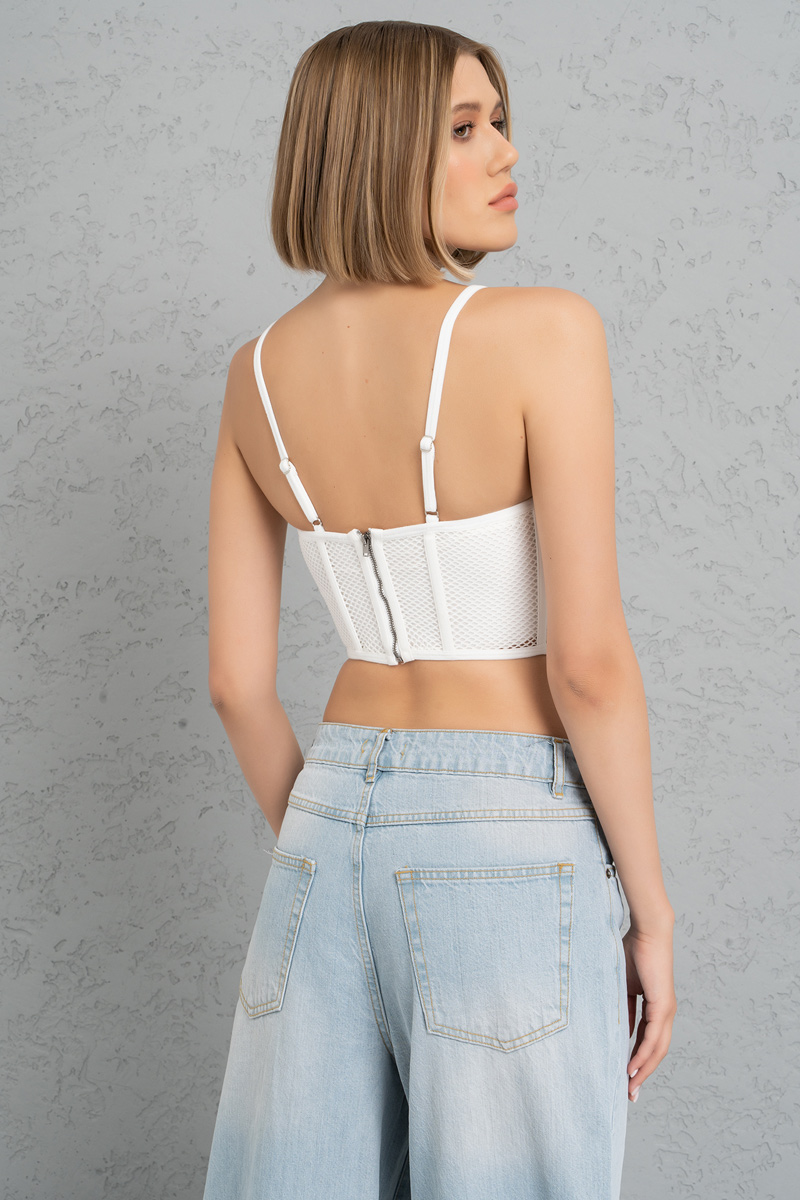 Wholesale Fishnet Detail Offwhite Cage Bustier