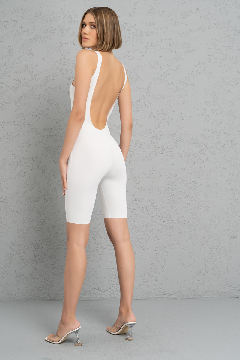 Wholesale Offwhite Backless Biker Catsuit