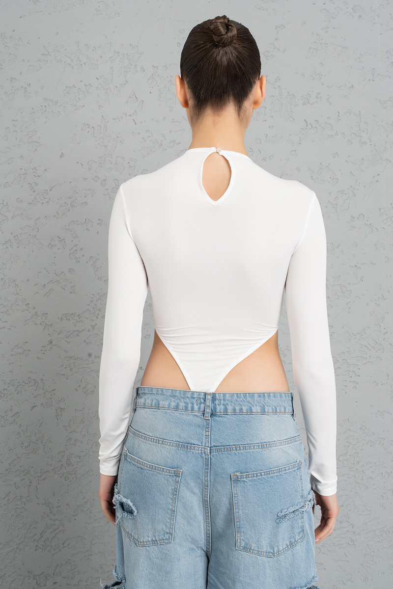 Wholesale Offwhite Crisscross-Front Cut Out Bodysuit