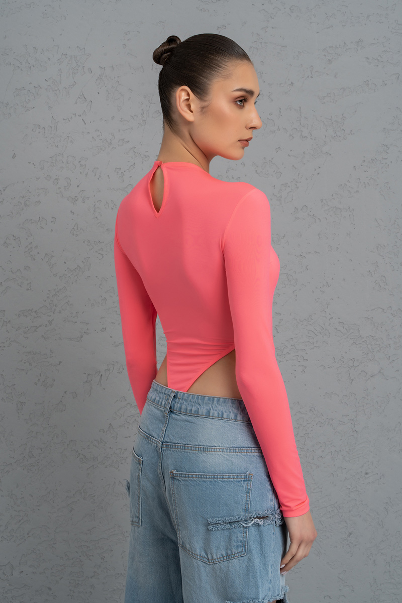 Wholesale Neon Pink Crisscross-Front Cut Out Bodysuit