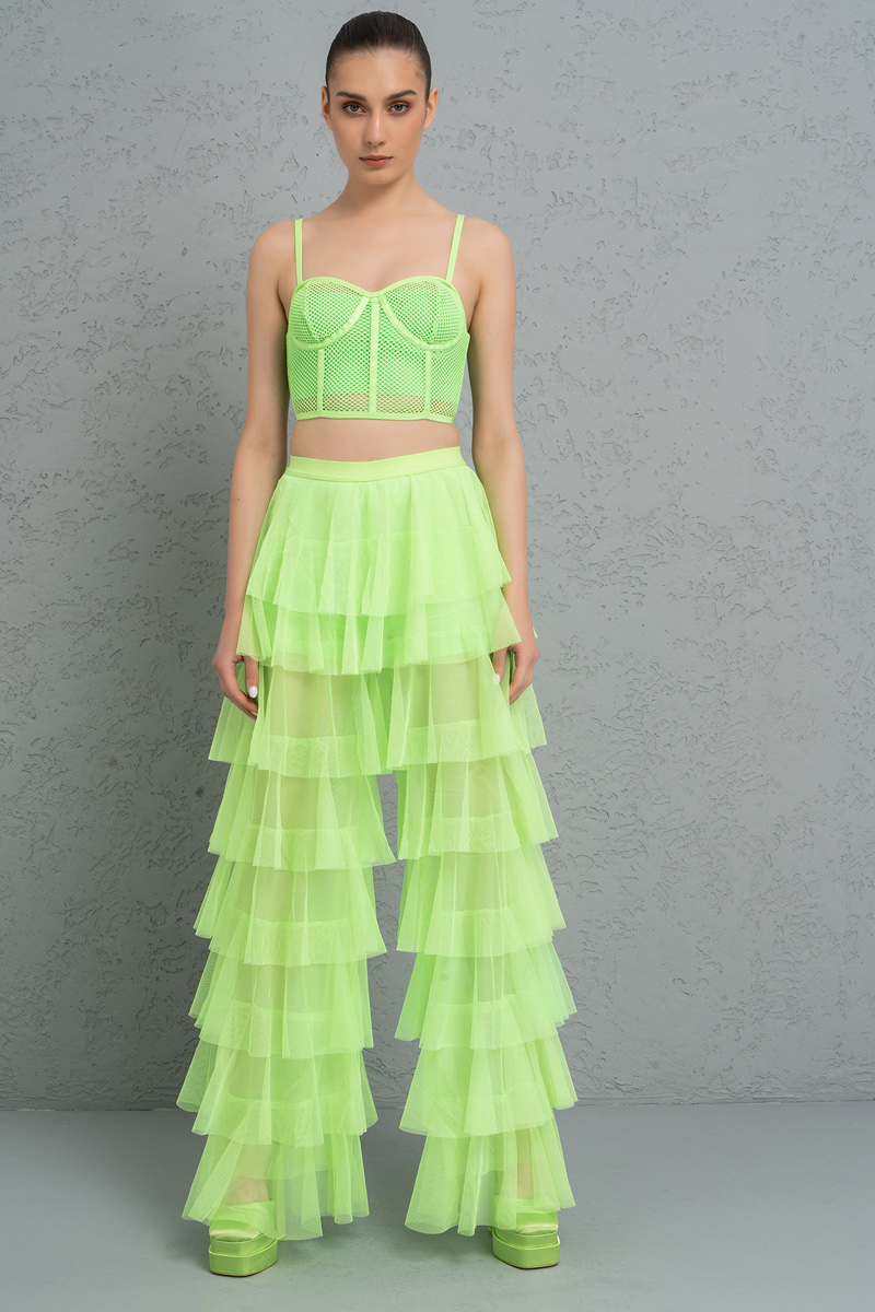 Fishnet Detail Neon Green Cage Bustier