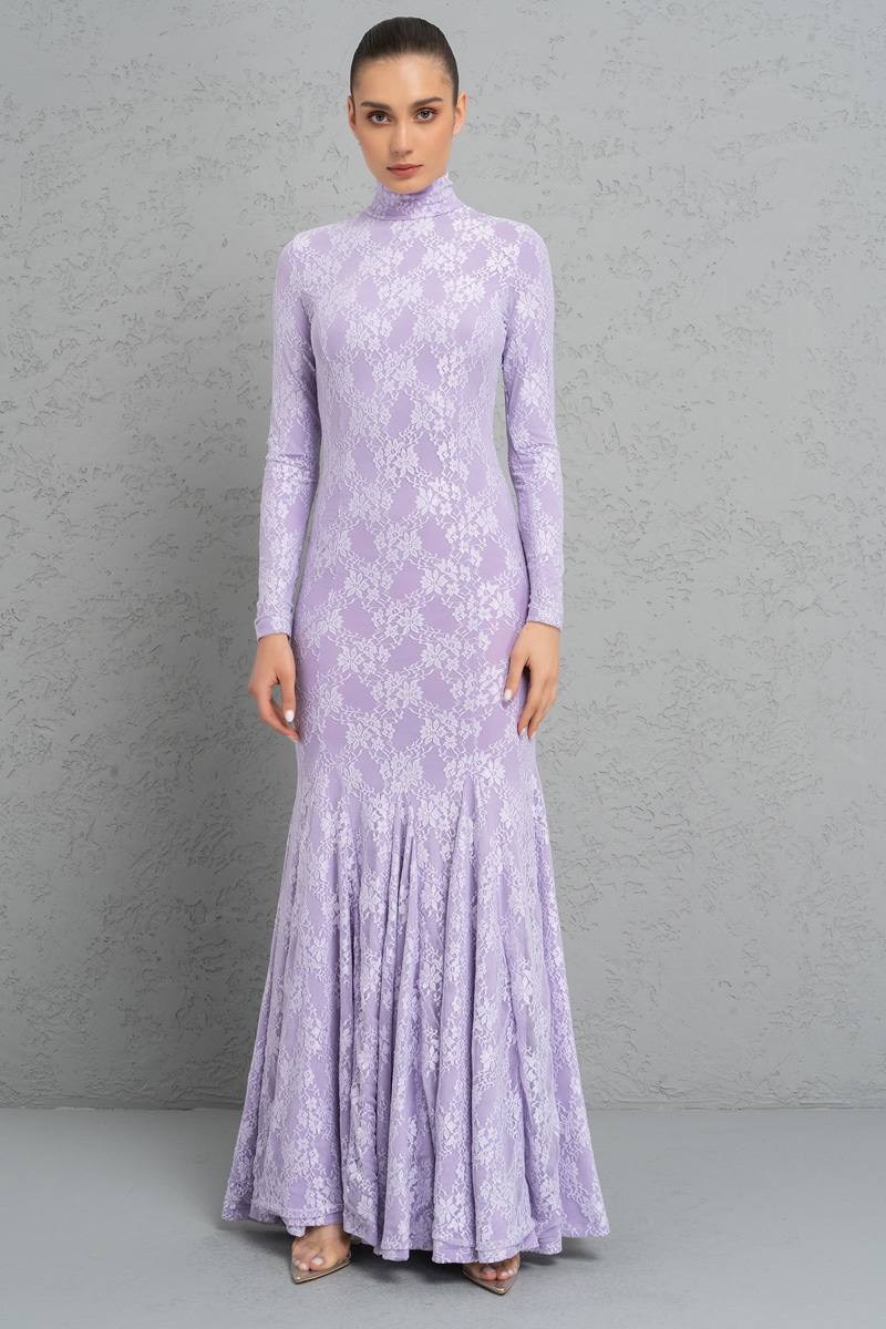 Lilac Backless Lace Maxi Dress