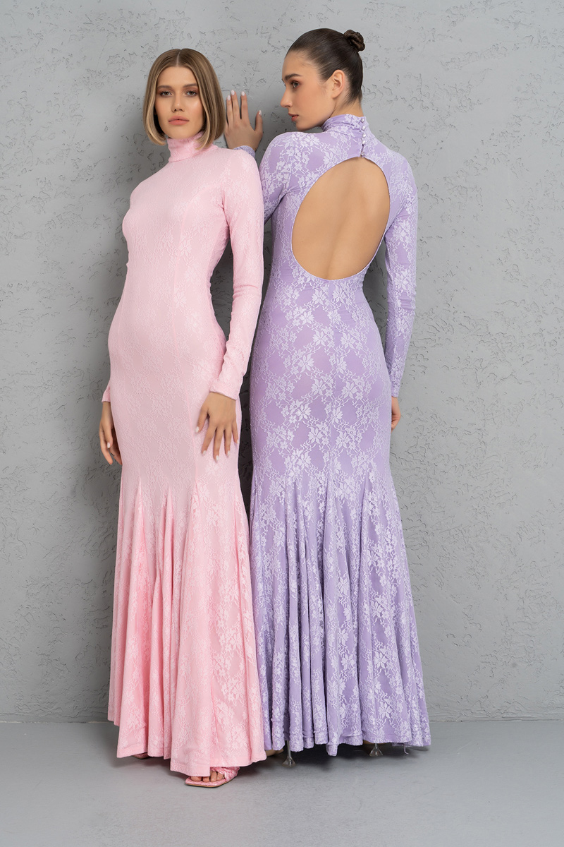 Lilac Backless Lace Maxi Dress