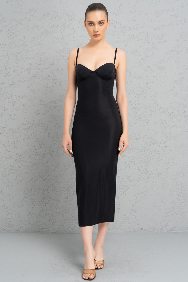 Wholesale Black Bodycon Midi Dress with Padded Cups