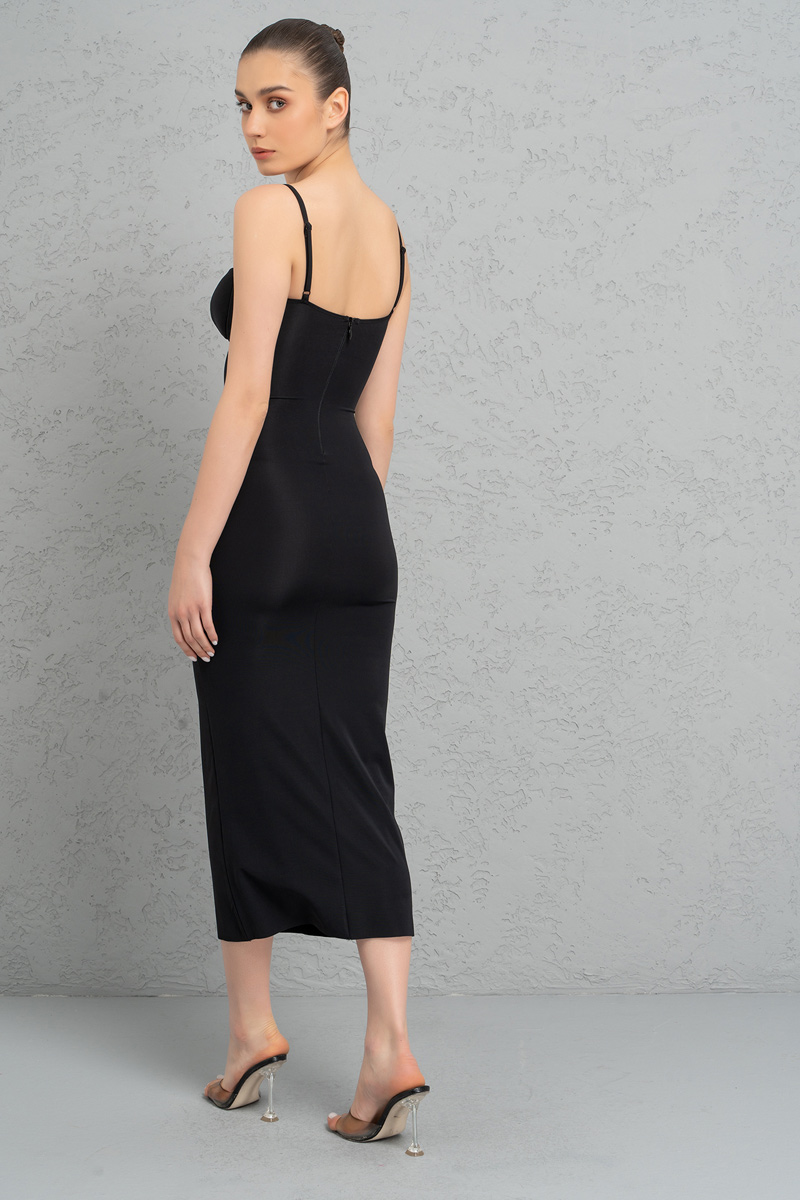 Black Bodycon Midi Dress with Padded Cups