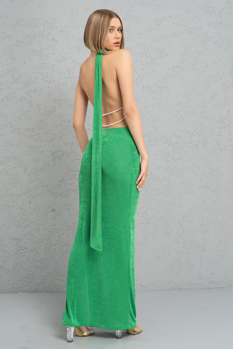 Wholesale Kelly Green Backless Halter Maxi Dress
