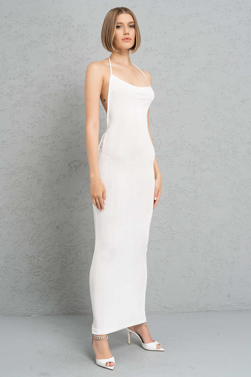 Offwhite Self-Tie Neck and Back Maxi Dress