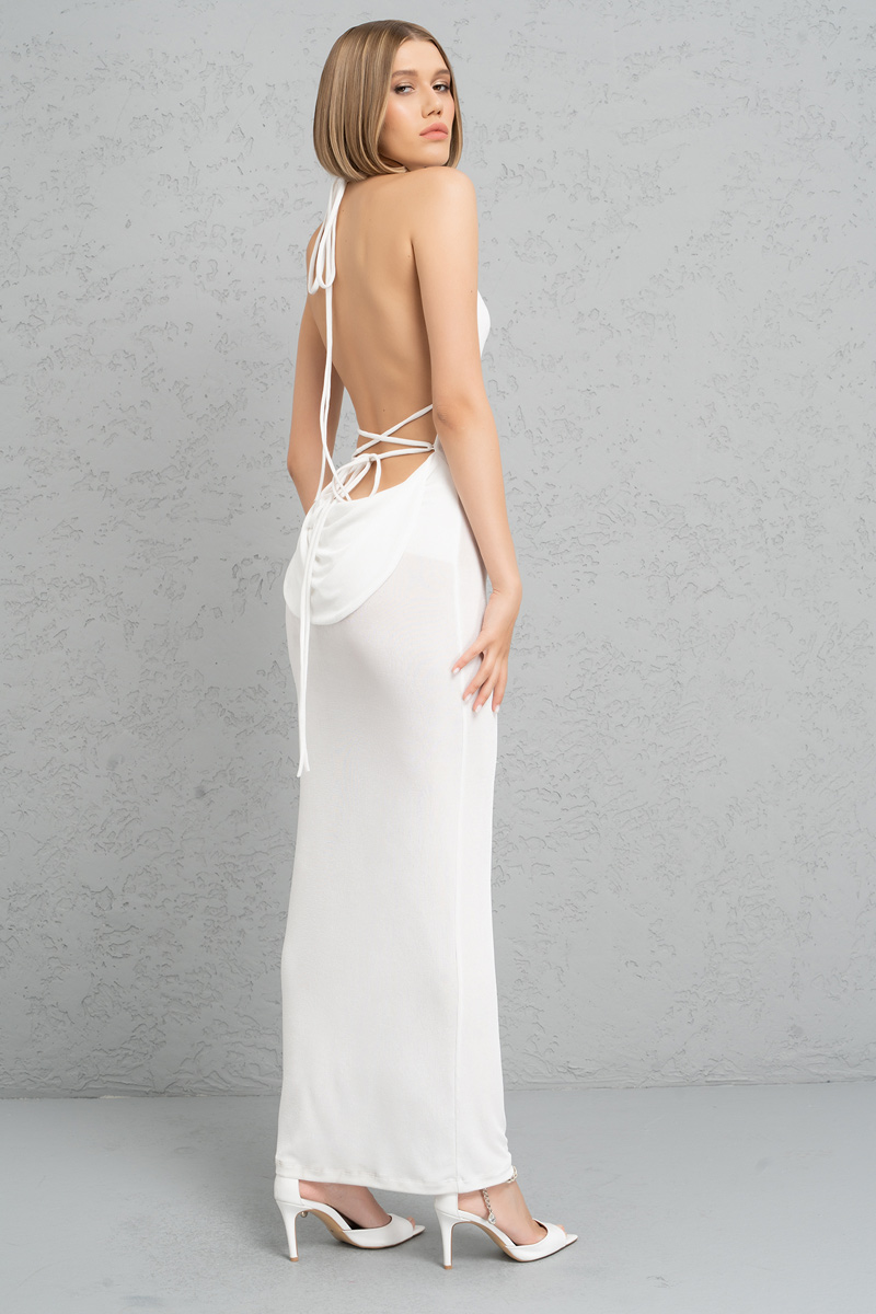 Offwhite Self-Tie Neck and Back Maxi Dress