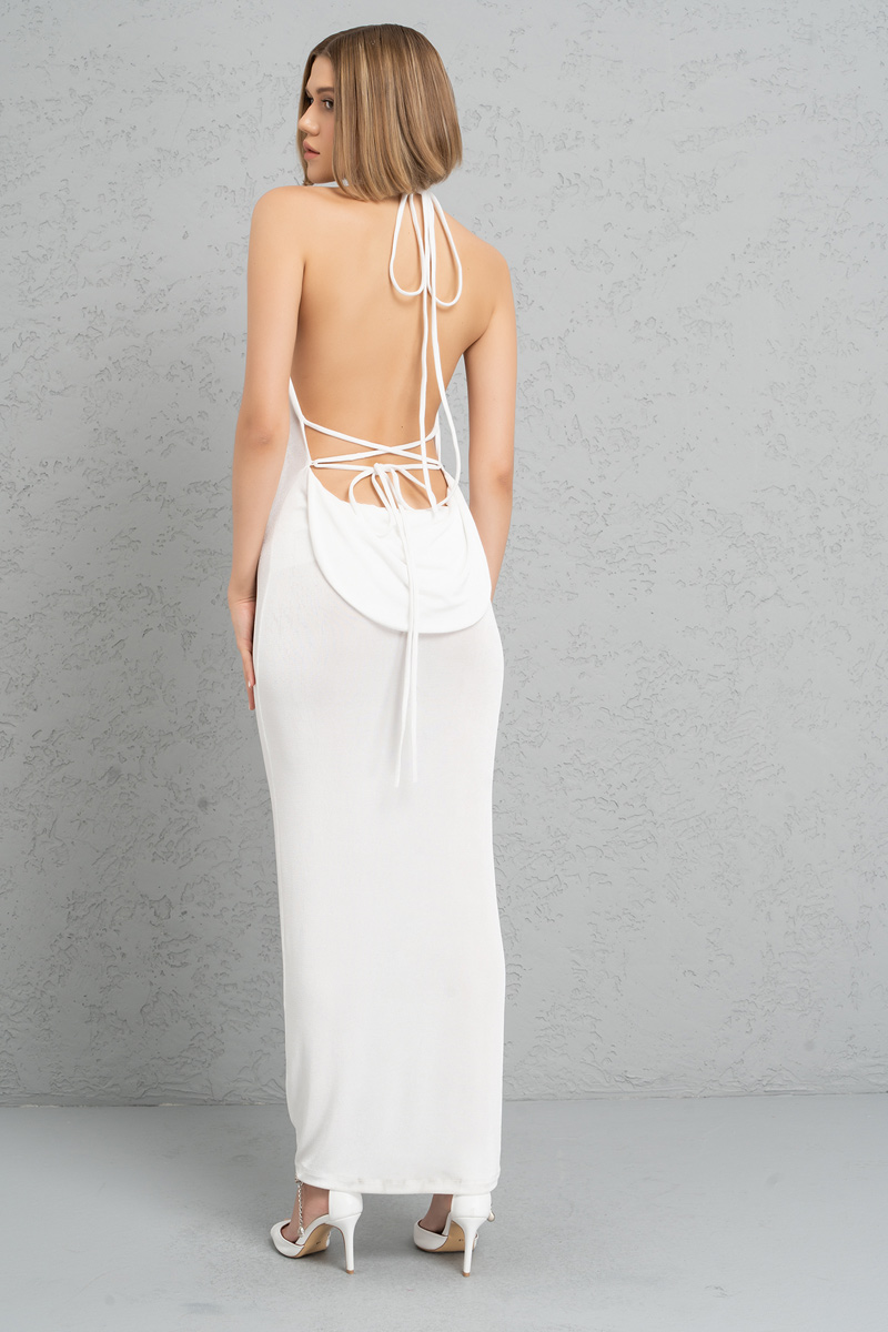 Wholesale Offwhite Self-Tie Neck and Back Maxi Dress