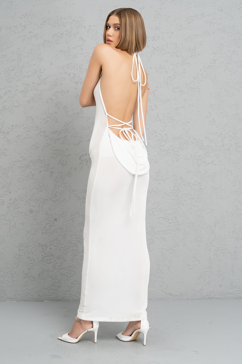 Wholesale Offwhite Self-Tie Neck and Back Maxi Dress