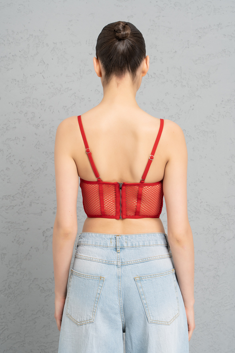 Fishnet Detail Red Cage Bustier