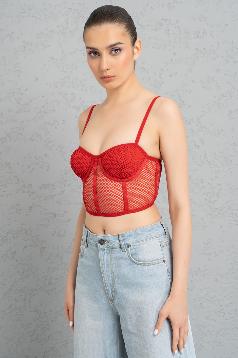Wholesale Fishnet Detail Red Cage Bustier