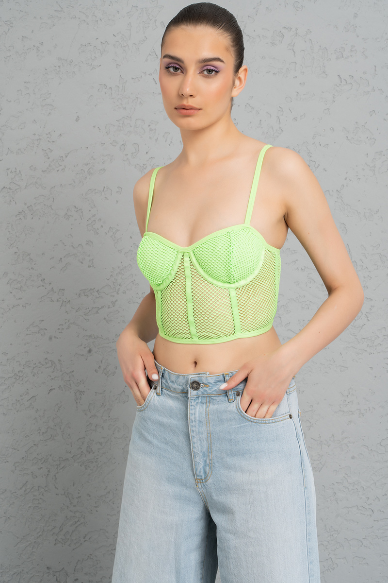 Fishnet Detail Neon Green Cage Bustier