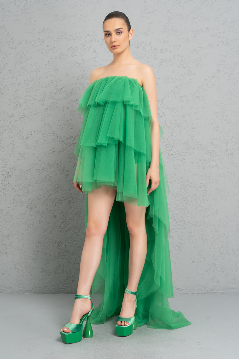Wholesale Strapless Ruffle Kelly Green Mini Dress