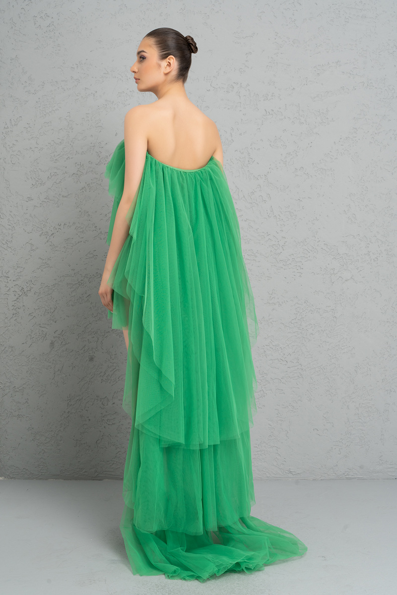 Strapless Ruffle Kelly Green Mini Dress