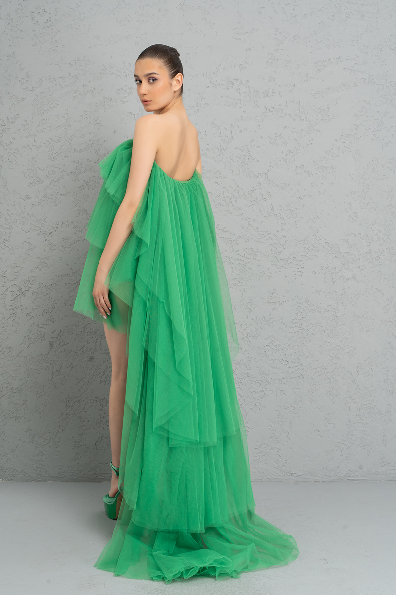 Strapless Ruffle Kelly Green Mini Dress