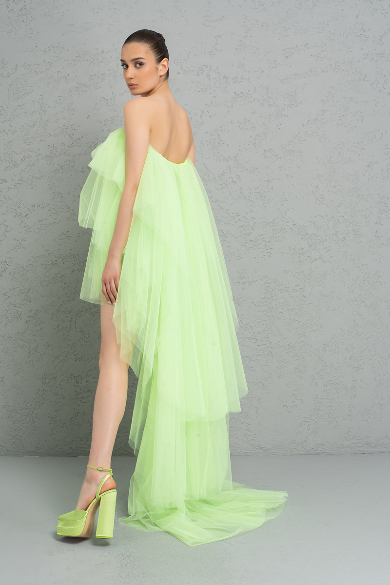 Strapless Ruffle Neon Green Mini Dress