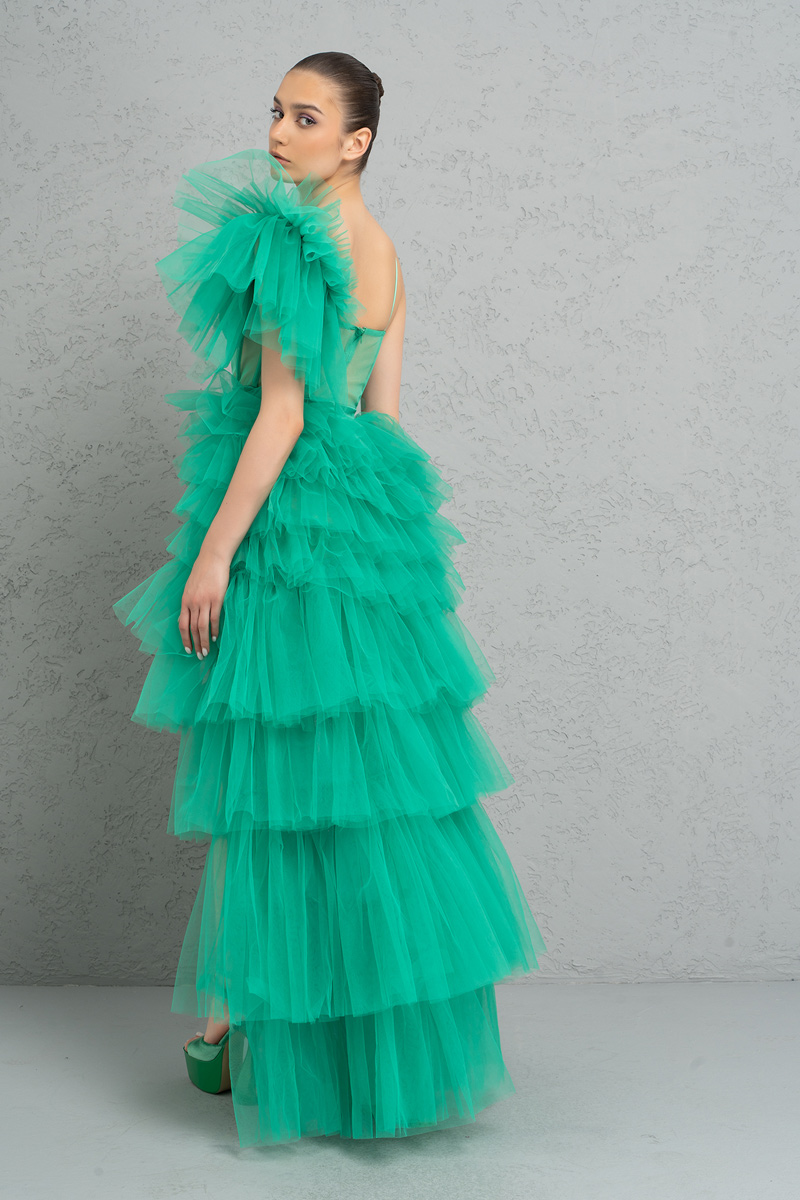New Green Frill High-Low Tulle Dress