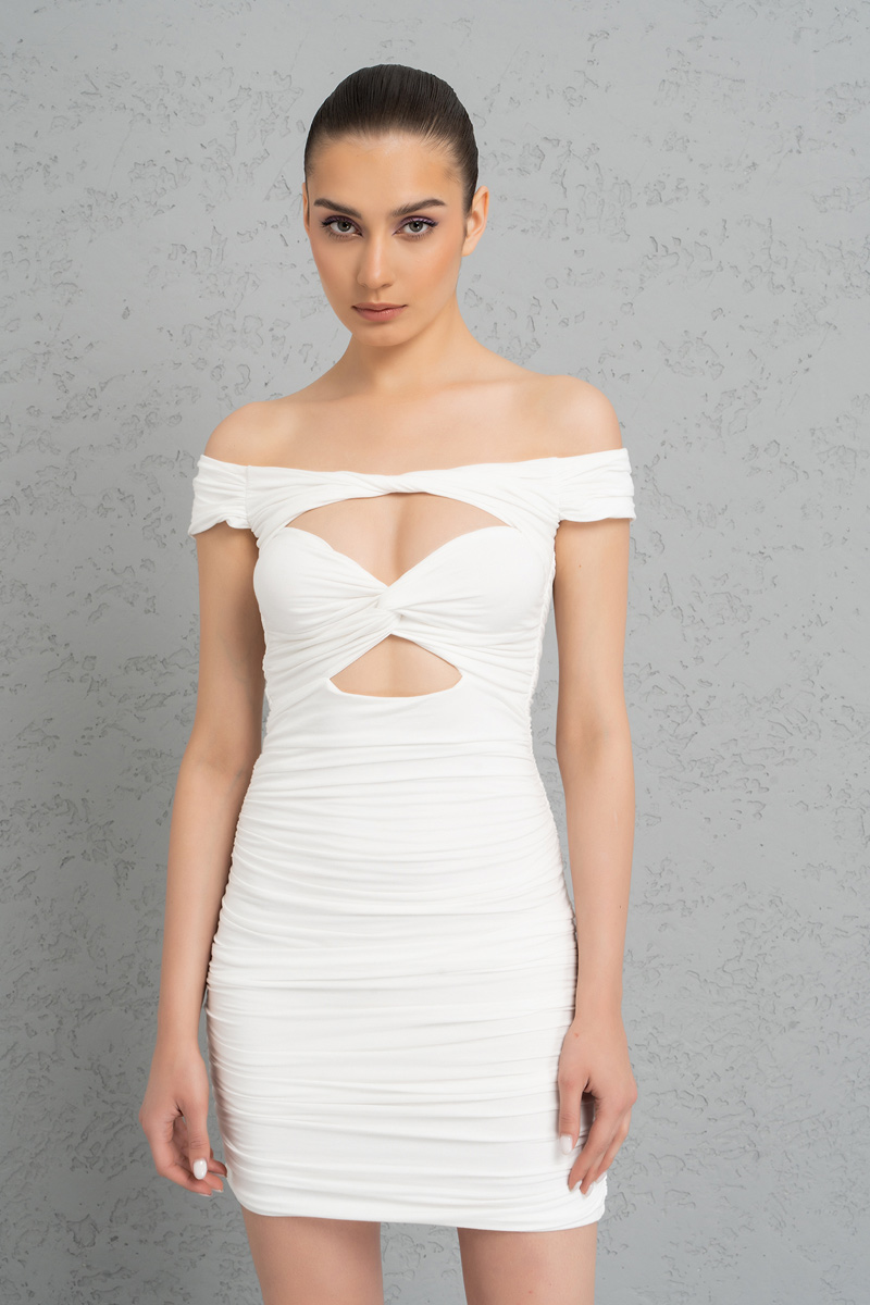 Wholesale Offwhite Cut Out Off-the-Shoulder Dress