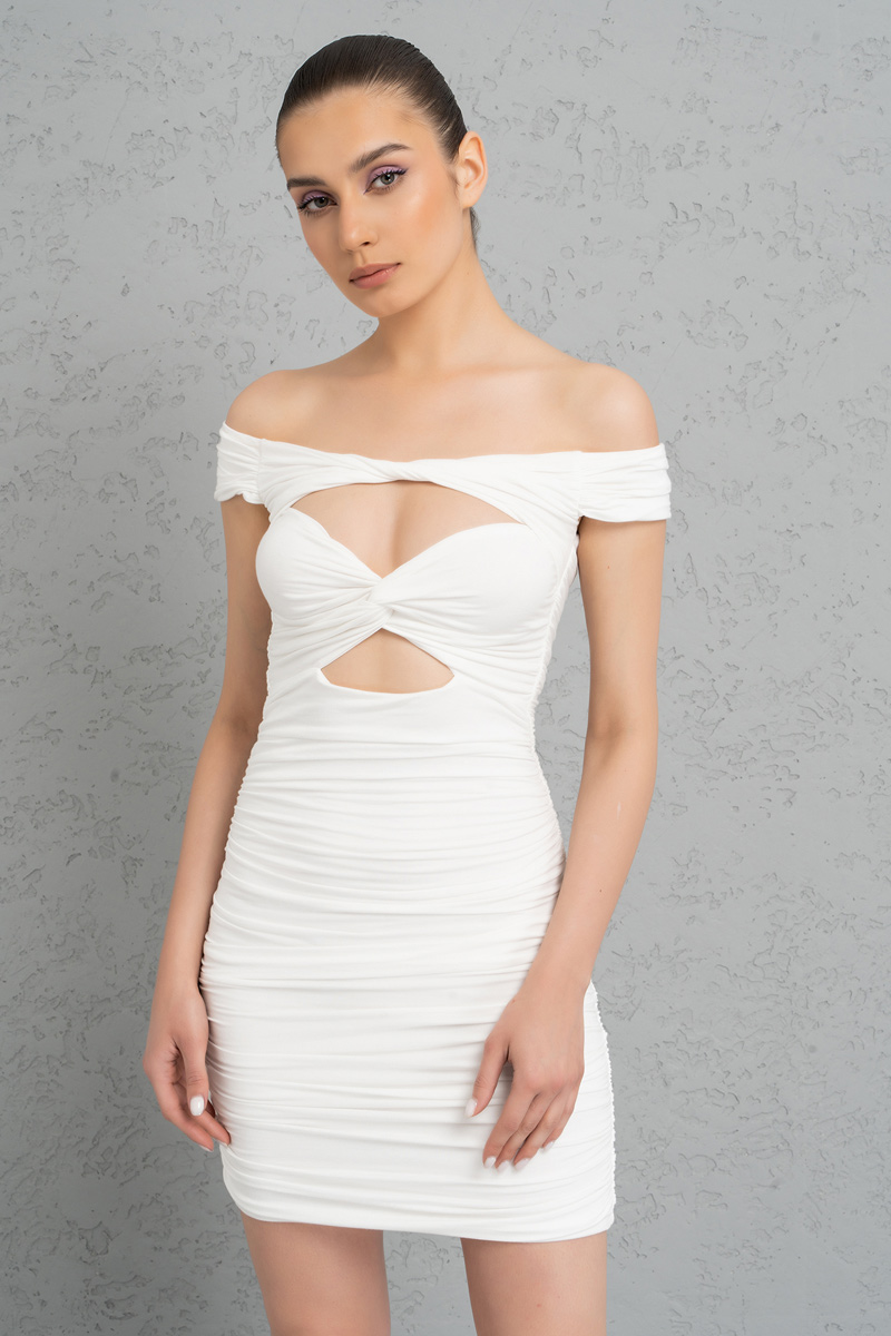 Wholesale Offwhite Cut Out Off-the-Shoulder Dress