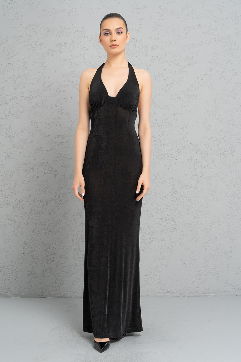 Wholesale Black Plunging Maxi Dress
