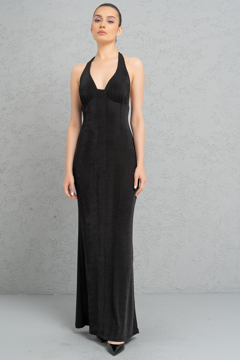Wholesale Black Plunging Maxi Dress