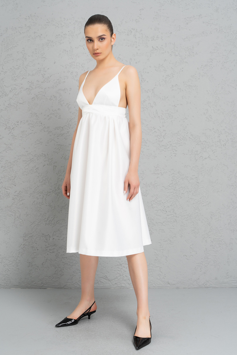 Offwhite Plunging Satin Cami Dress