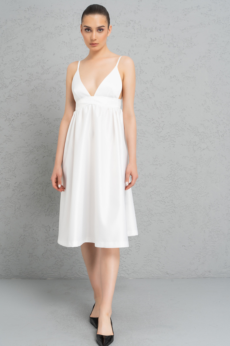 Offwhite Plunging Satin Cami Dress