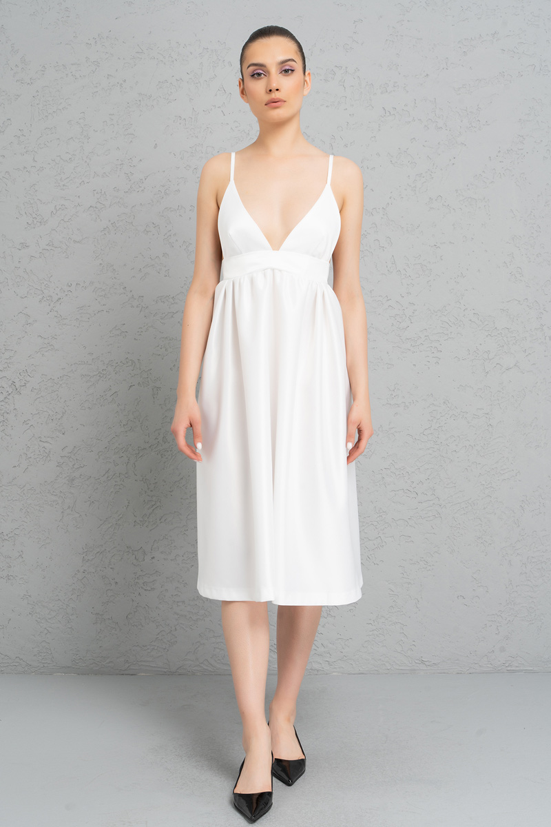 Wholesale Offwhite Plunging Satin Cami Dress