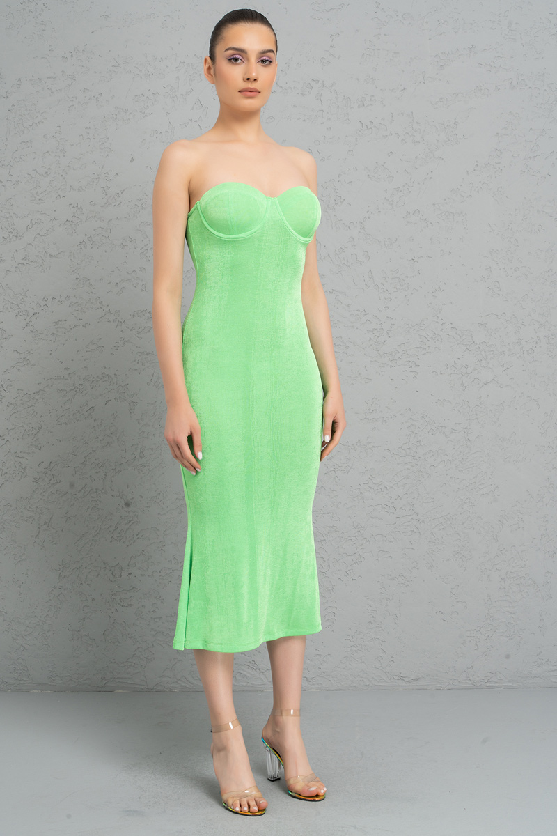 Wholesale SPRİNG GREEN Tube Dress with Padded Cups