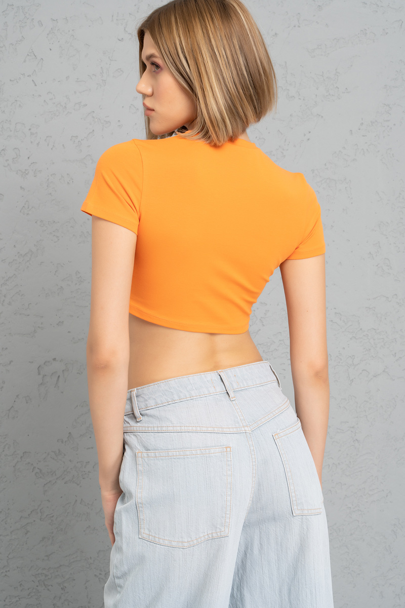 Wholesale Short Sleeve Orange Crop Top