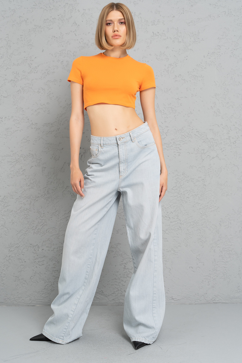 Wholesale Short Sleeve Orange Crop Top