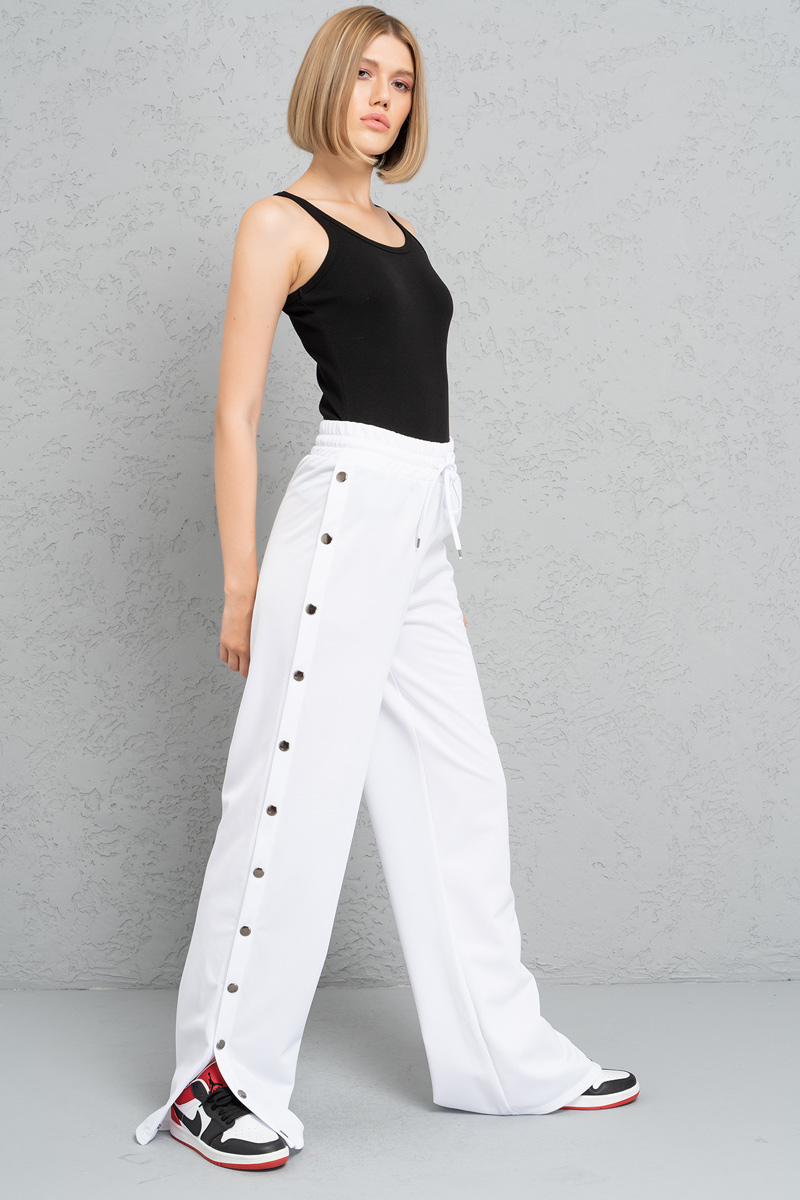 Wholesale Snap Button Side  White Pants