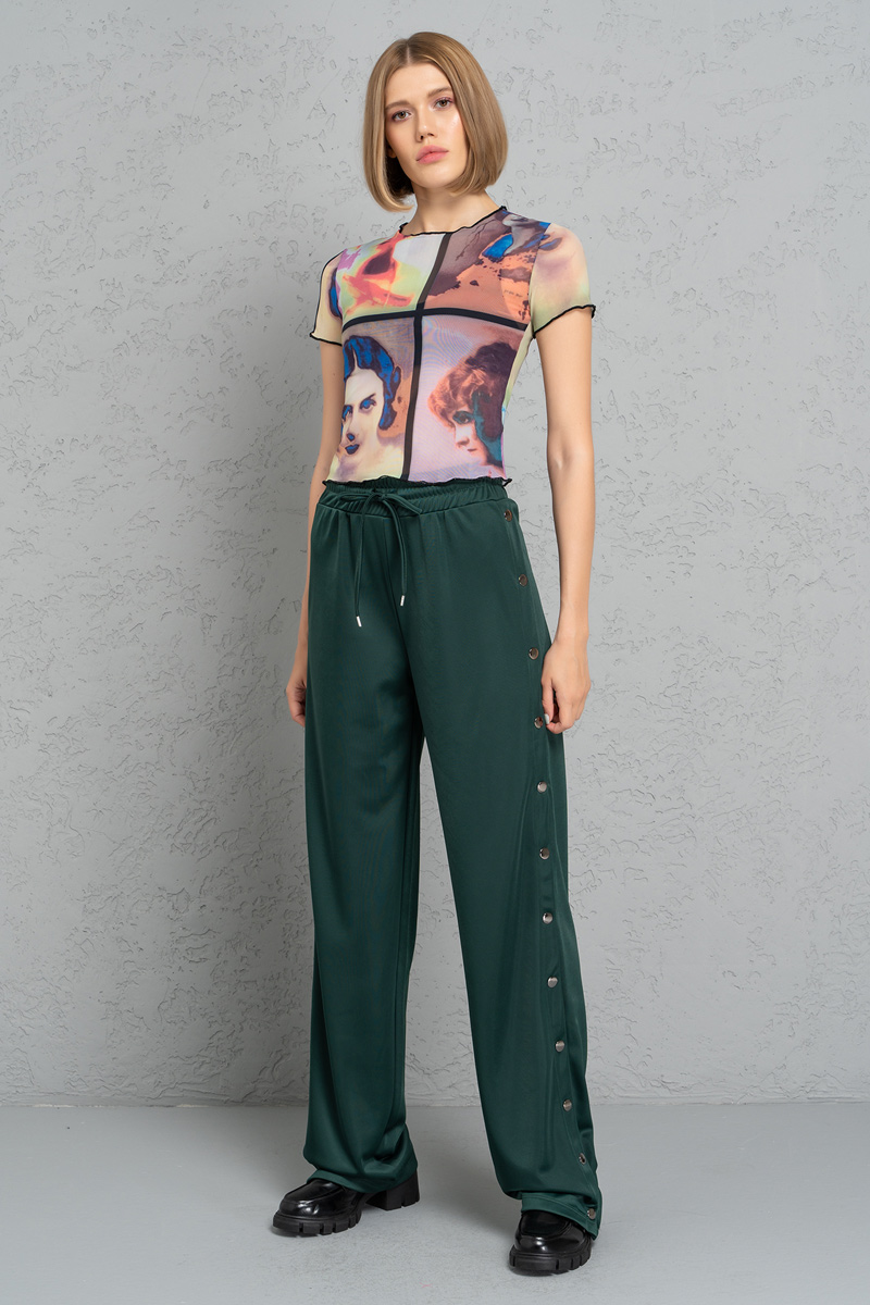 Snap Button Side  Green Pants