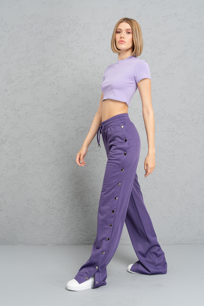 Snap Button Side  Dark Lilac Pants