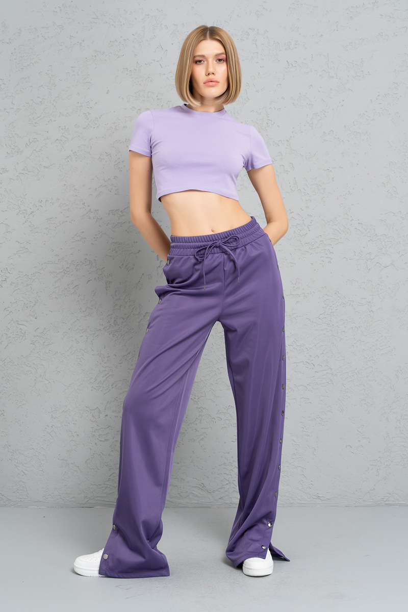 Snap Button Side  Dark Lilac Pants