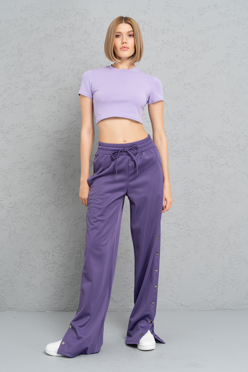 Wholesale Snap Button Side  Dark Lilac Pants