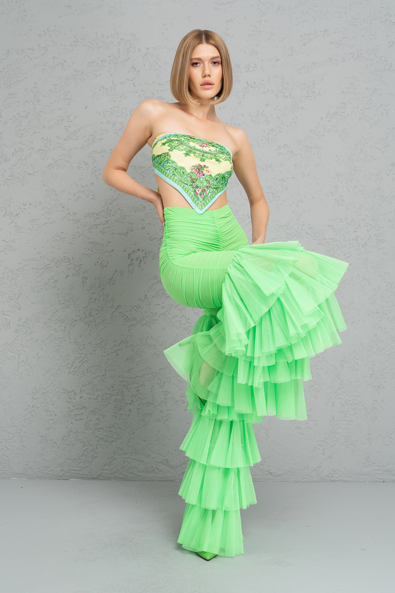Wholesale SPRİNG GREEN Tiered Ruffle Tulle Pants