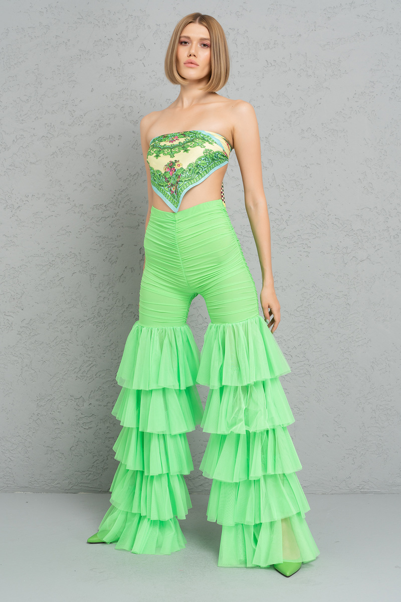 SPRİNG GREEN Tiered Ruffle Tulle Pants