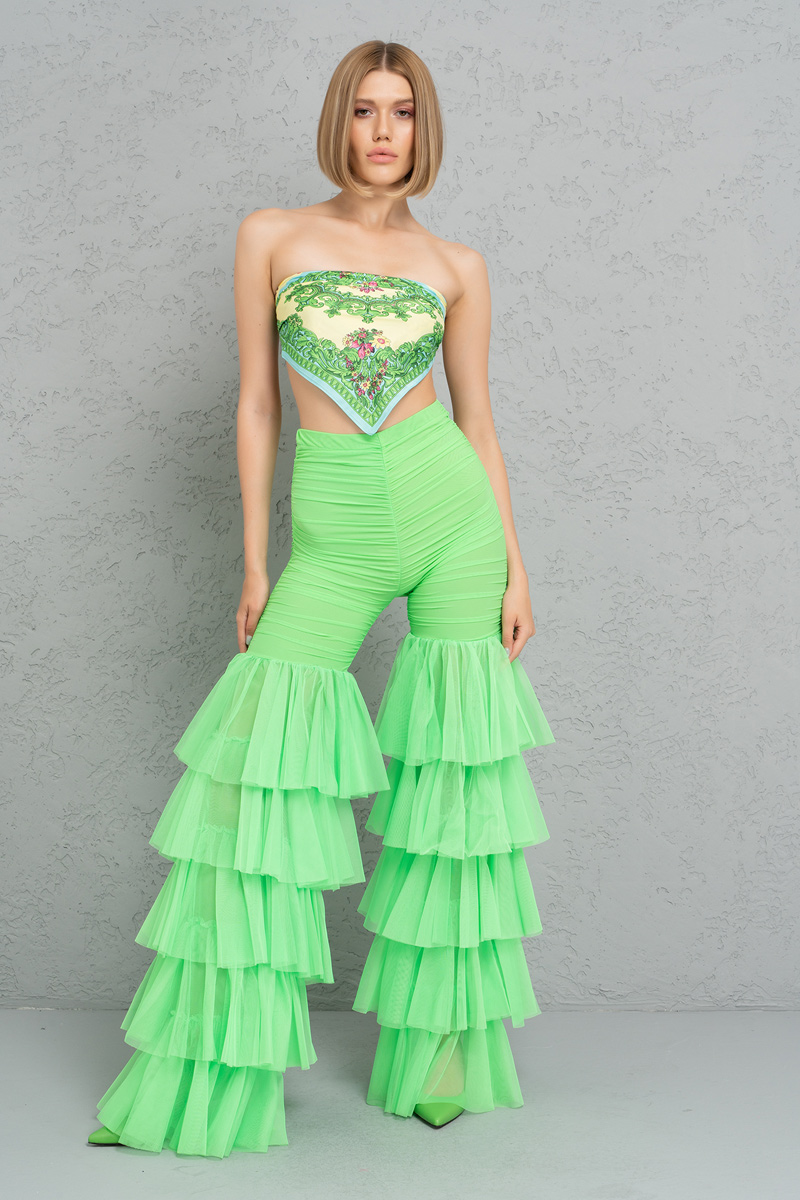 SPRİNG GREEN Tiered Ruffle Tulle Pants
