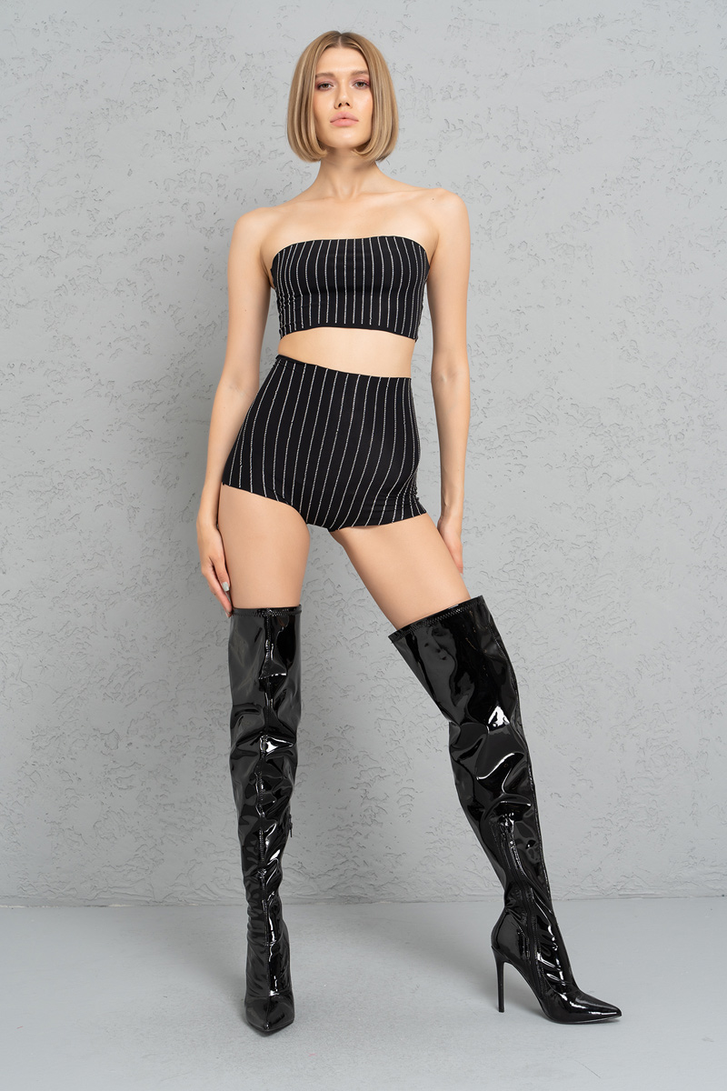 Wholesale Black Embellished High-Waist Shorts