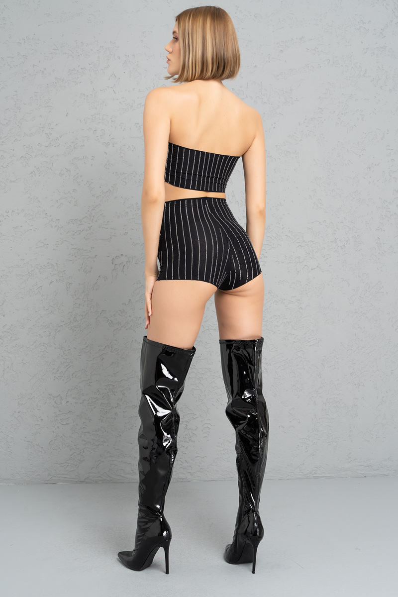 Wholesale Black Embellished High-Waist Shorts