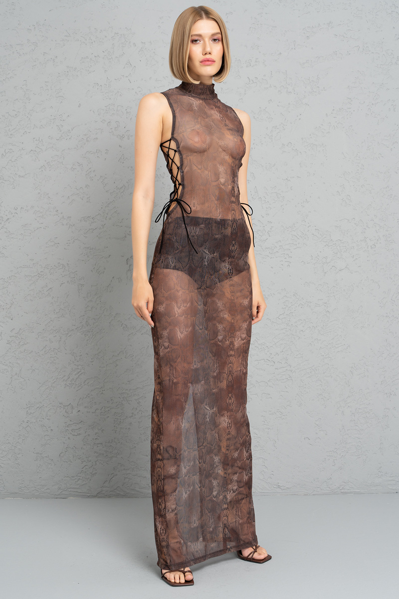 Brown & Black Leopard Mesh Maxi Dress