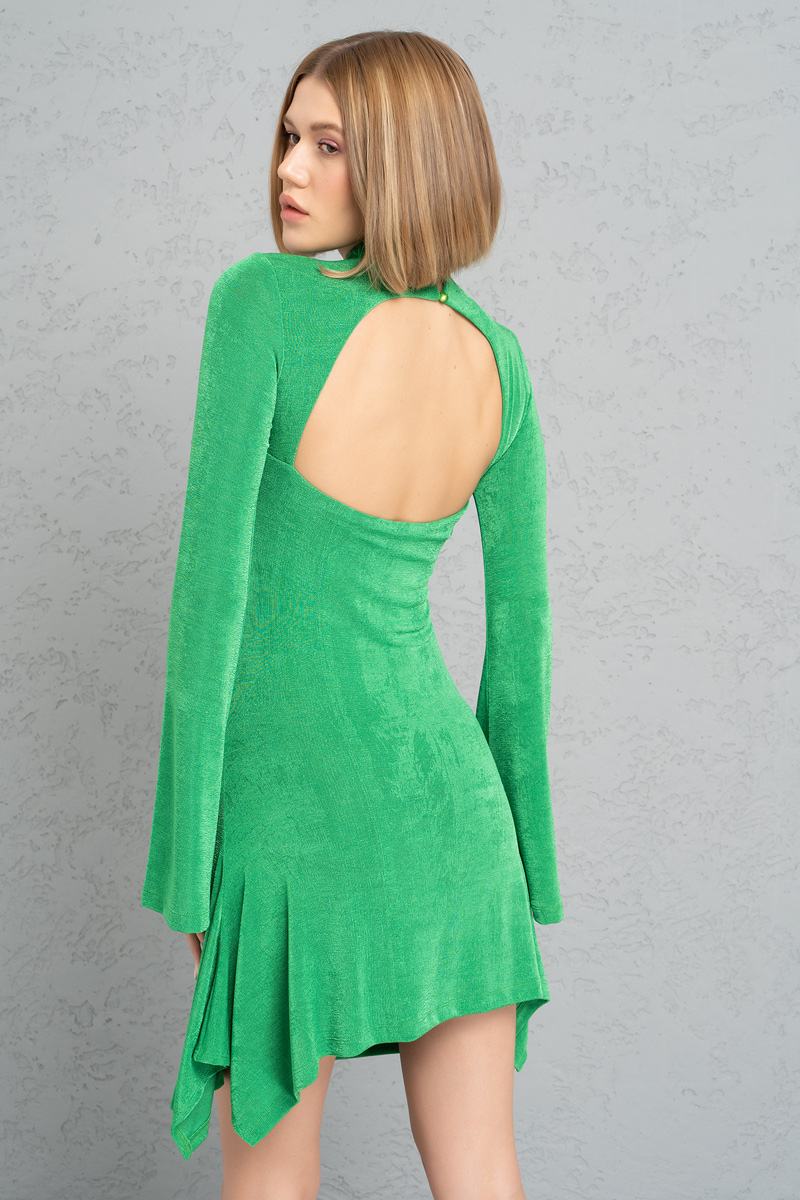 Wholesale Kelly Green Cut Out Back and Front Mini Dress