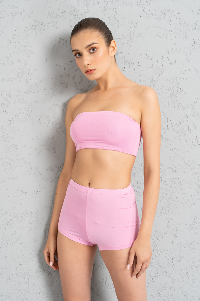 Wholesale Basic Pink Bandeau And Booty Shorts Set