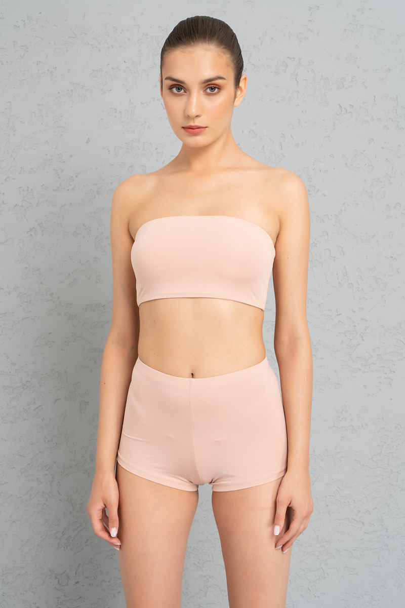 Basic Nude Bandeau And Booty Shorts Set