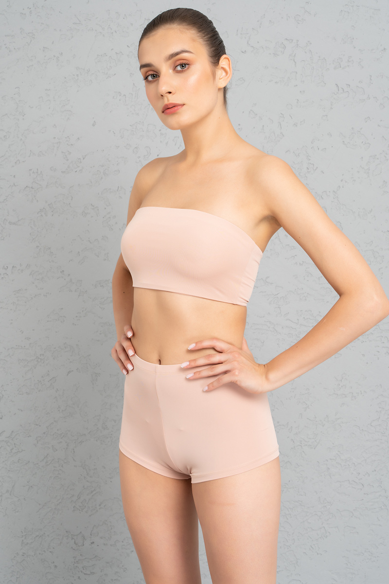 Basic Nude Bandeau And Booty Shorts Set