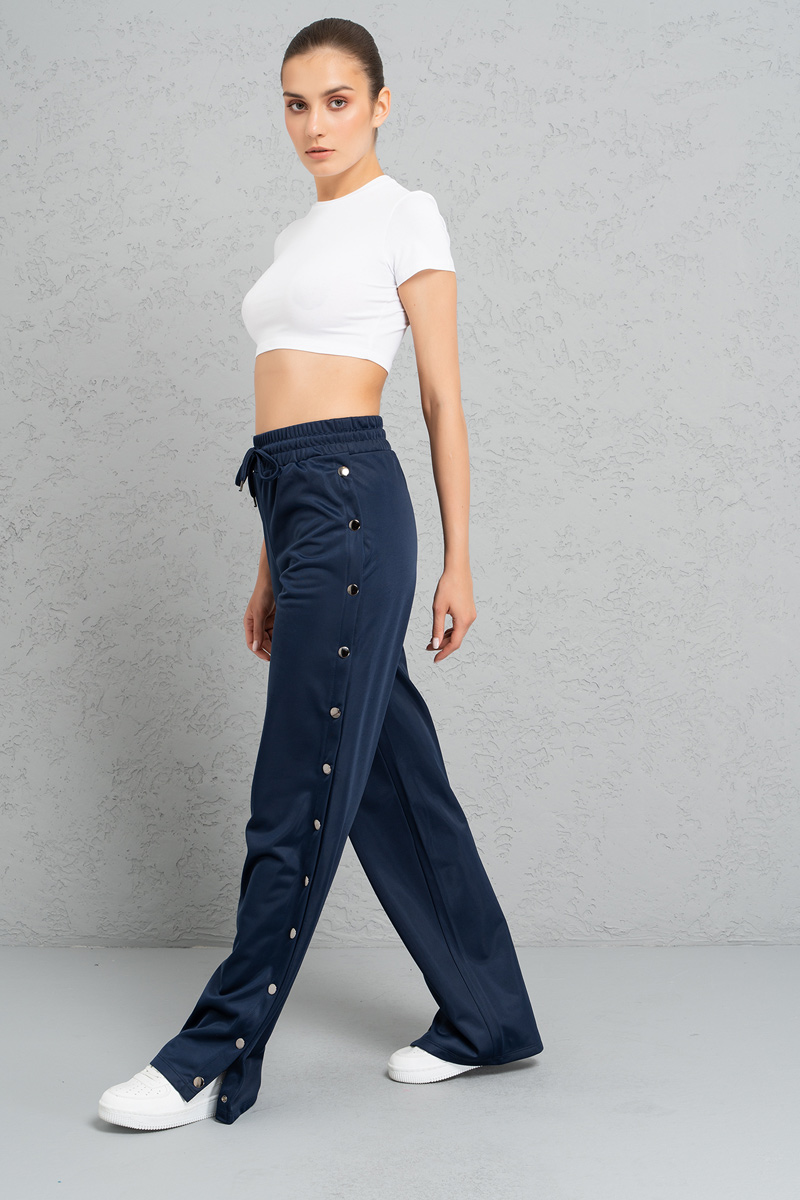 Wholesale Snap Button Side  Navy Pants
