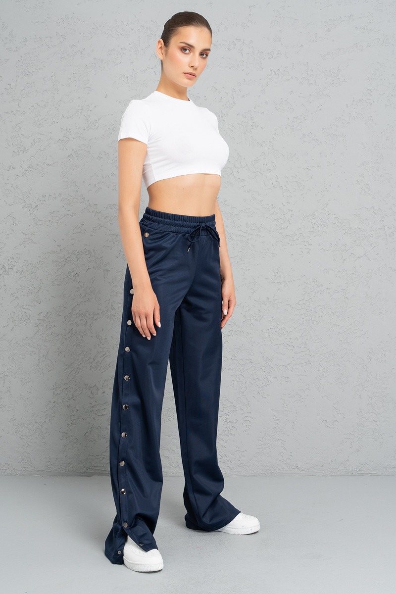 Snap Button Side  Navy Pants
