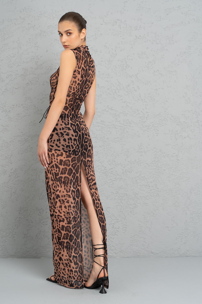 Nude Black Leopard Leopard Mesh Maxi Dress
